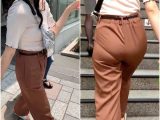 《境界線がスゴイ！》 No.1035【超極薄生地のブラウンパンツで魅せる丸見えパンティーと豊満なケツ肉】