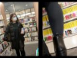 【スマホで逆さ撮り58】ミニスカ黒タイツ女子　ぶっかけてと言わんばかりに誘惑するのでスカート内盗撮　【素人盗撮】