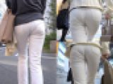 パンティーラインが強烈な地味お姉さんの出勤風景