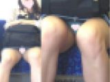 [4K動画][顔出し]丸見え！美人でデニムミニなのに隠す気無し抜群の見え方[ドアップあり]電車からの風景～