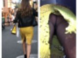 イケイケ巻き髪お姉様のスリットから覗くTバック