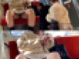 【パンチラ盗撮】駅構内で見つけた色気ムンムン赤髪ネイリスト美女を電車内まで追いかけて大胆大股開きを正面パン凸撮