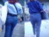 タイトスラックスを履いた美人OLと激カワ美人女子大生のエロ美爆尻デニム(2名収録)