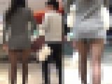 タイトミニが短すぎる薄黒パンスト美脚
