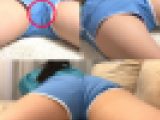 水色部屋着短パンで休憩中の姉を隠し撮り 良く見るとえっちな染みが…【家庭内盗撮】