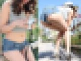 【音あり高画質】コスモスに夢中の巨乳ハミ尻カメラ女子