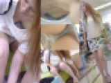 ゆるゆる胸元からモロパイぽろりの無防備エロ美女パンチラ盗撮