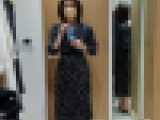 【女装】ＯＬ私服水玉ドットサテンワンピースを着てオナニー