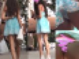 【逆さ撮り！】超美脚のミニスカドレスお姉さんのド派手Tバックを前から盗撮！！