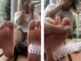 アッキーナ似美女22.5cm赤ネイル超絶激弱足裏くすぐりで発狂！6分3秒